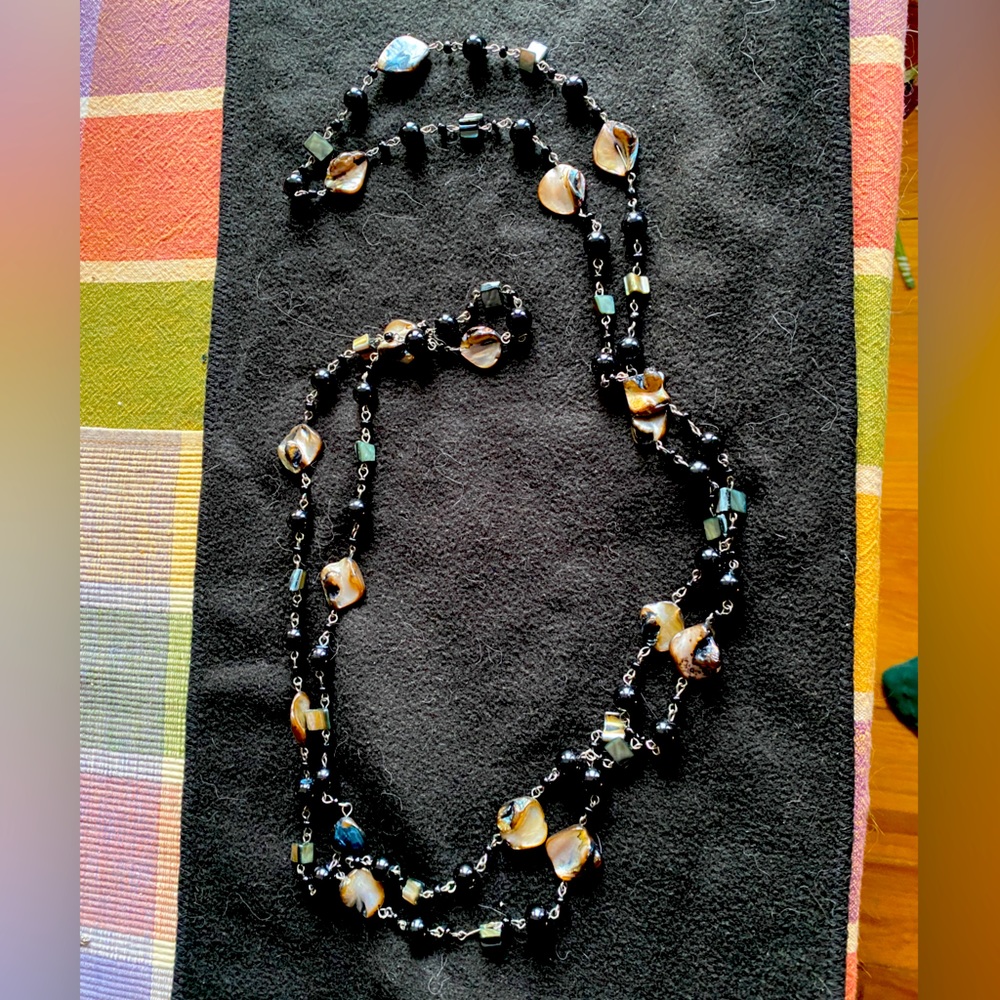 Black & Abalone long beaded necklace